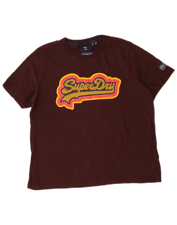 Superdry Womens Graphic T-Shirt Top UK 16 Large Maroon Cotton