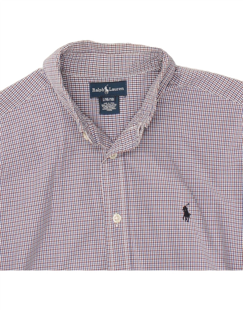 RALPH LAUREN Boys Shirt 15-16 Years Large Blue Check Cotton Vintage Ralph Lauren and Second-Hand Ralph Lauren from Messina Hembry 