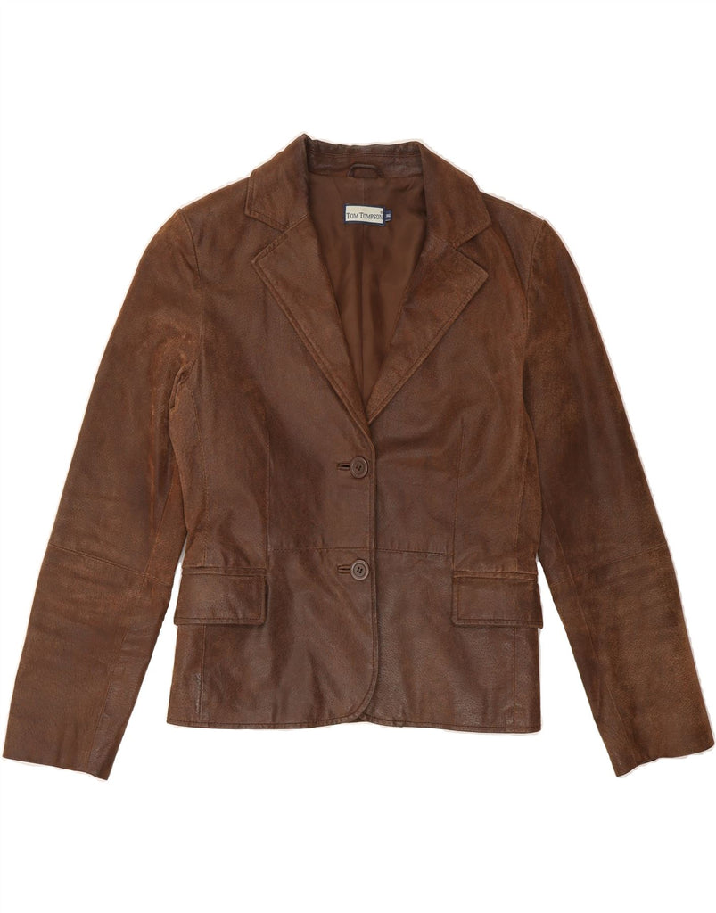 TOM TOMPSON Womens 2 Button Blazer Jacket EU 36 Small Brown Leather Vintage Tom Tompson and Second-Hand Tom Tompson from Messina Hembry 