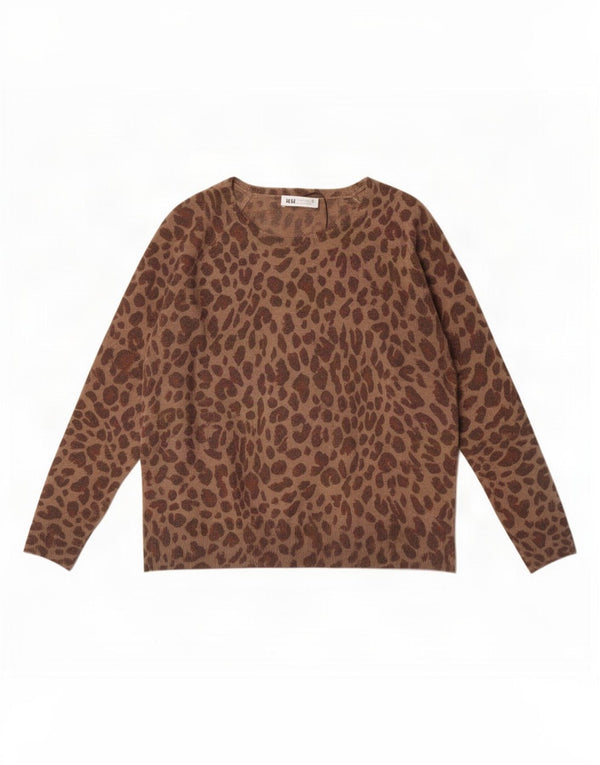 Zara Womens Boat Neck Jumper Sweater UK 14 Large Brown Animal Print Viscose