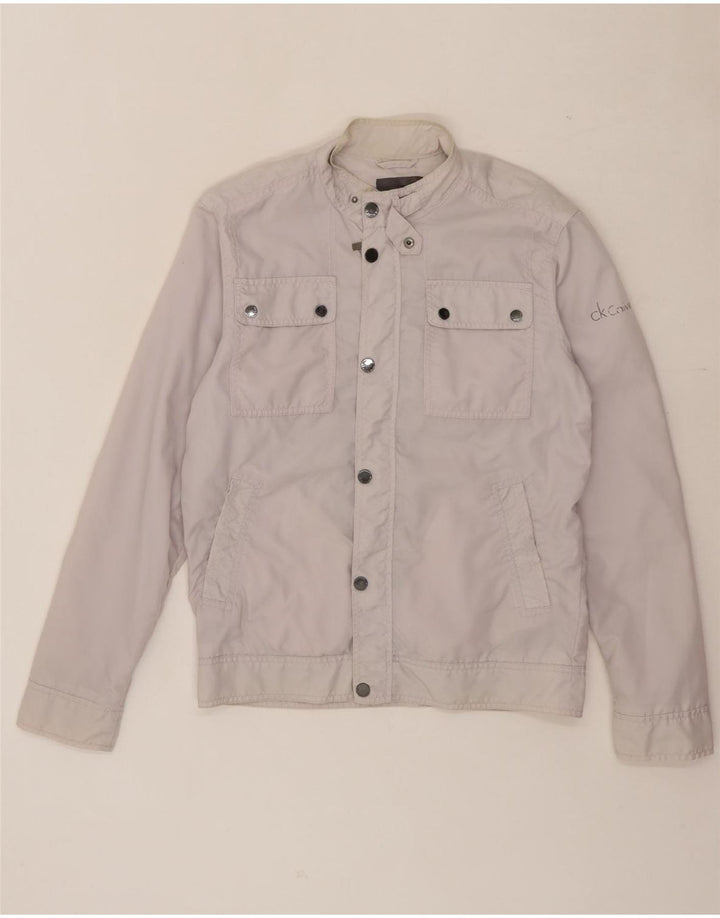 CALVIN KLEIN Mens Graphic Utility Jacket UK 38 Medium Off White Polyamide Vintage Calvin Klein and Second-Hand Calvin Klein from Messina Hembry 