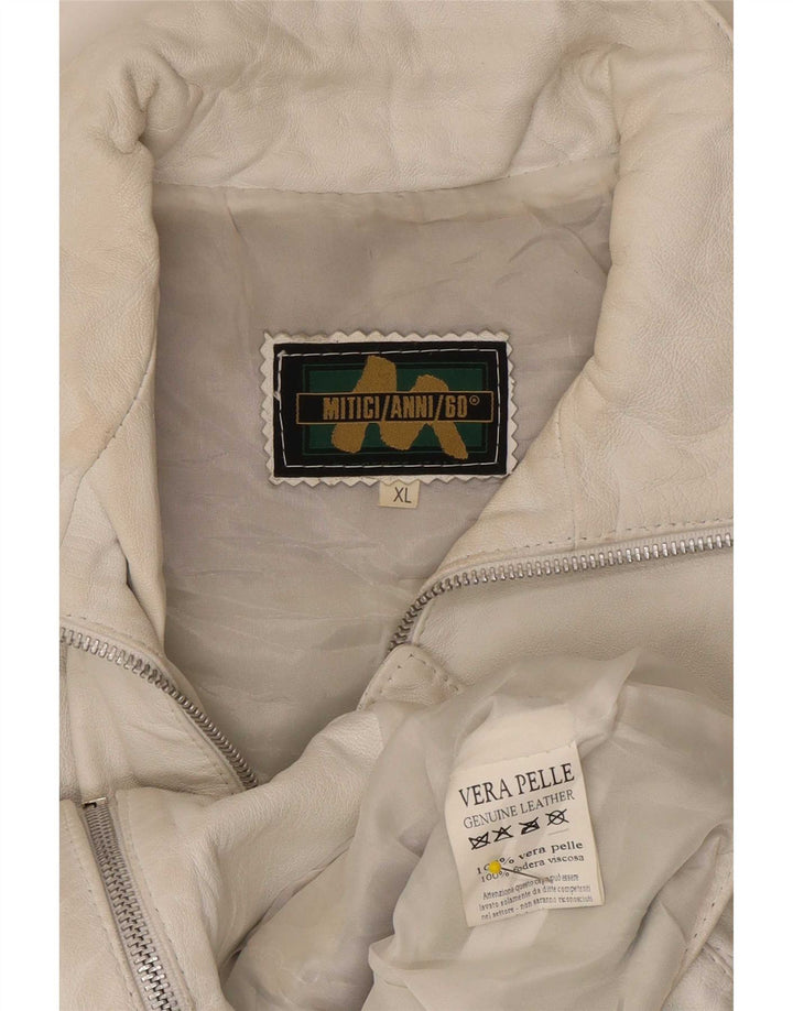 Mitici Anni Womens Leather Biker Jacket UK 18 XL White