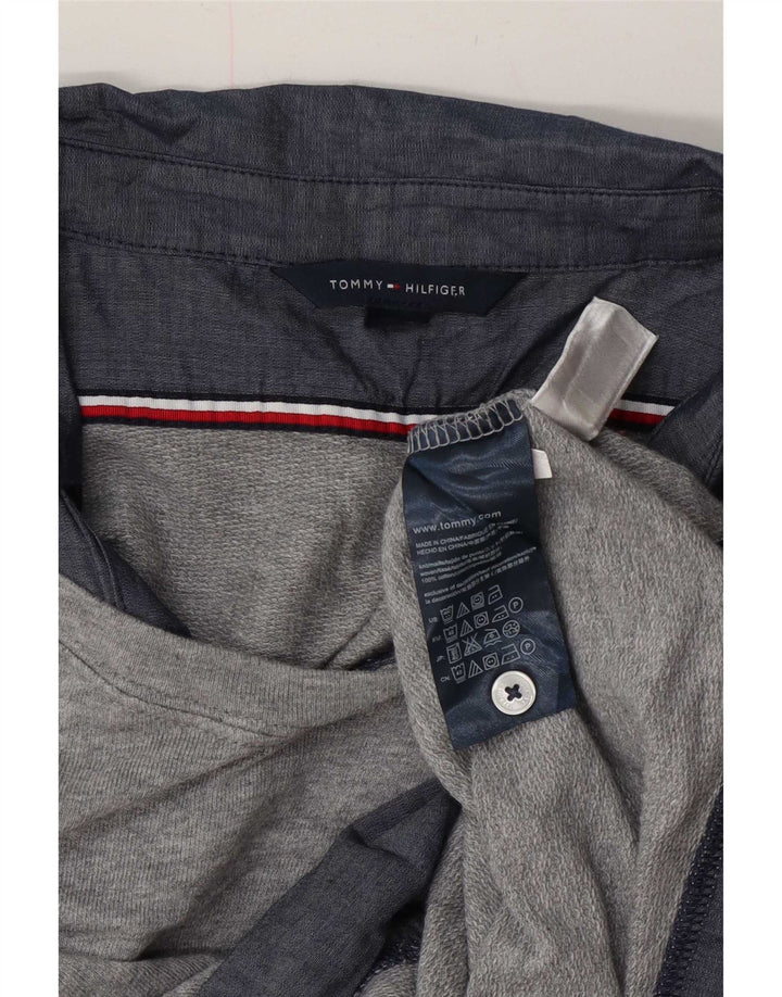 Tommy Hilfiger Womens Sweatshirt Jumper UK 14 Medium Grey Striped Cotton