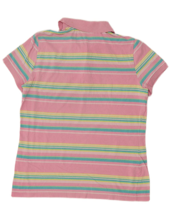 Lacoste Womens Polo Shirt Size 44 Large Pink Striped Cotton