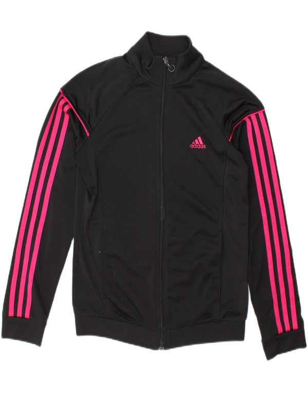 Adidas Womens Graphic Tracksuit Top Jacket UK 8/10 Small Black Polyester