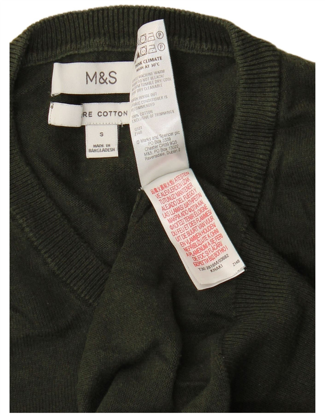 Marks & Spencer Mens Crew Neck Jumper Sweater Small Green Cotton