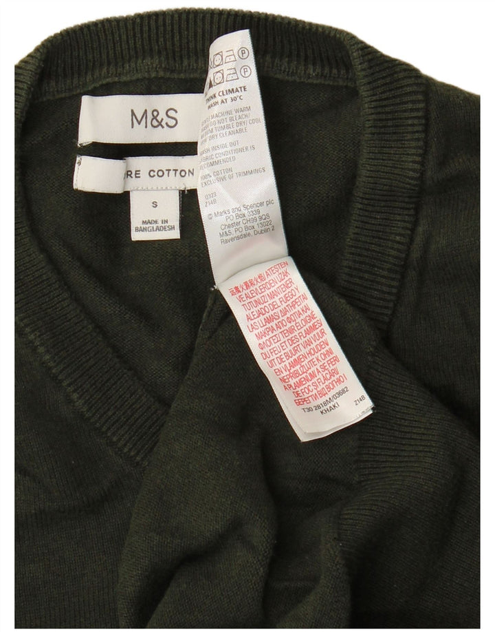 Marks & Spencer Mens Crew Neck Jumper Sweater Small Green Cotton