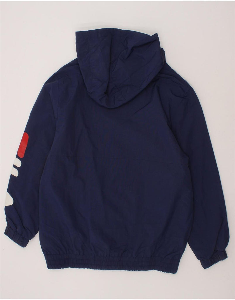 FILA Boys Graphic Hooded Tracksuit Top Jacket 7-8 Years Medium Navy Blue Vintage Fila and Second-Hand Fila from Messina Hembry 