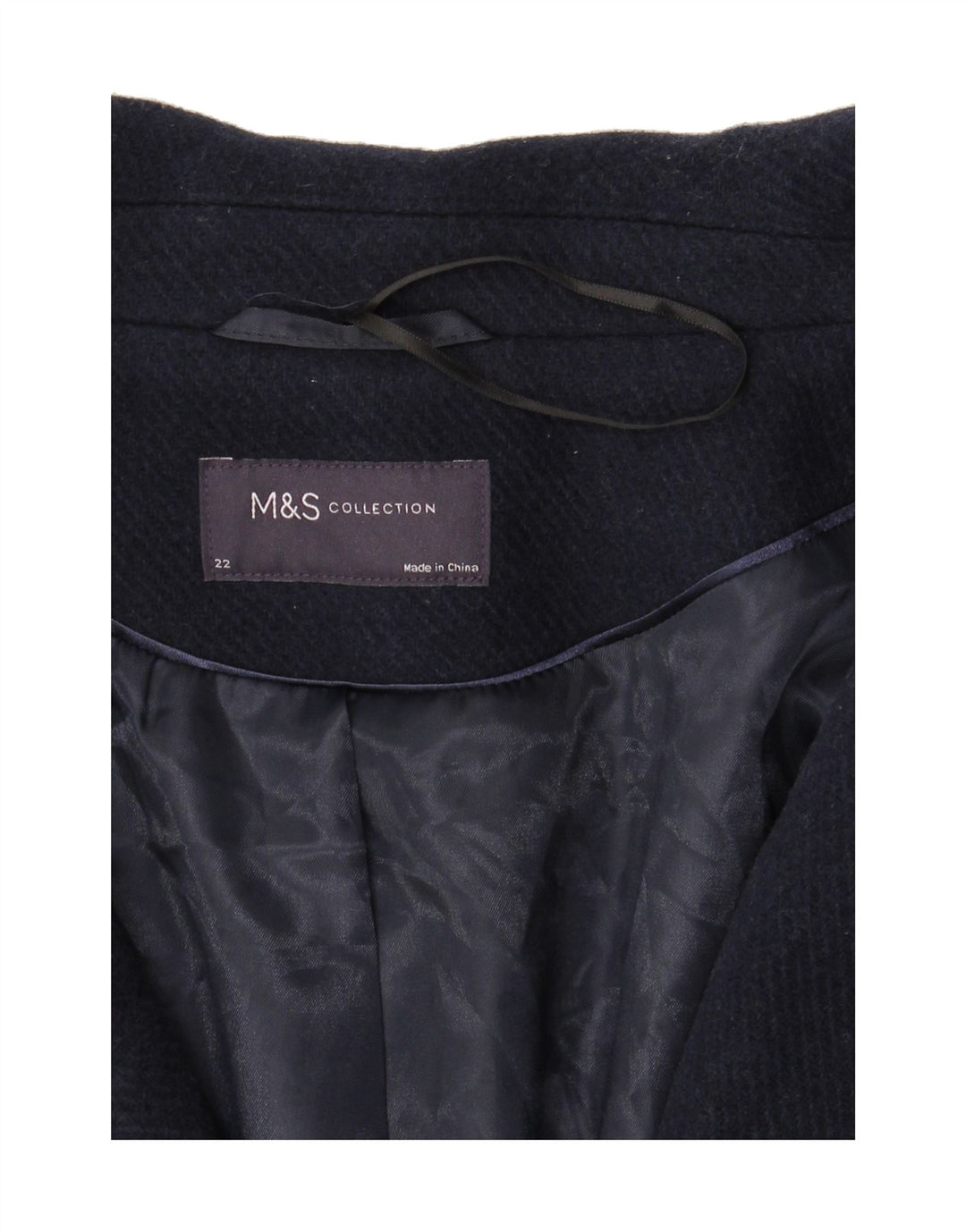 MARKS & SPENCER Womens Double Breasted Coat UK 22 3XL Navy Blue Polyester Vintage Marks & Spencer and Second-Hand Marks & Spencer from Messina Hembry 