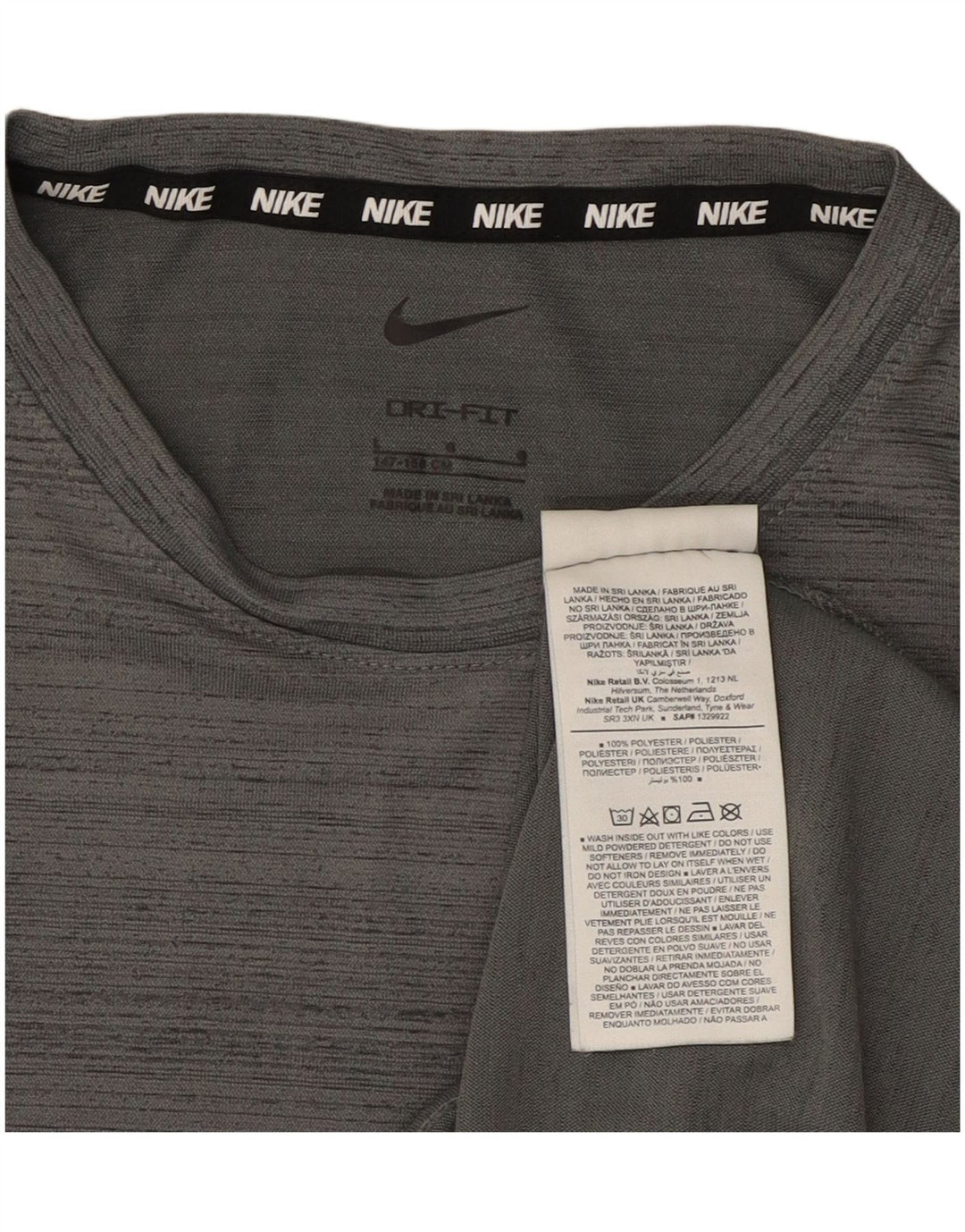 Nike Boys Dri Fit T-Shirt Top 12-13 Years Large Grey Striped Polyester