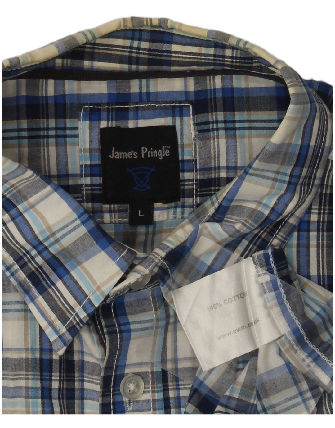 JAMES PRINGLE Mens Short Sleeve Shirt Large Blue Check Cotton