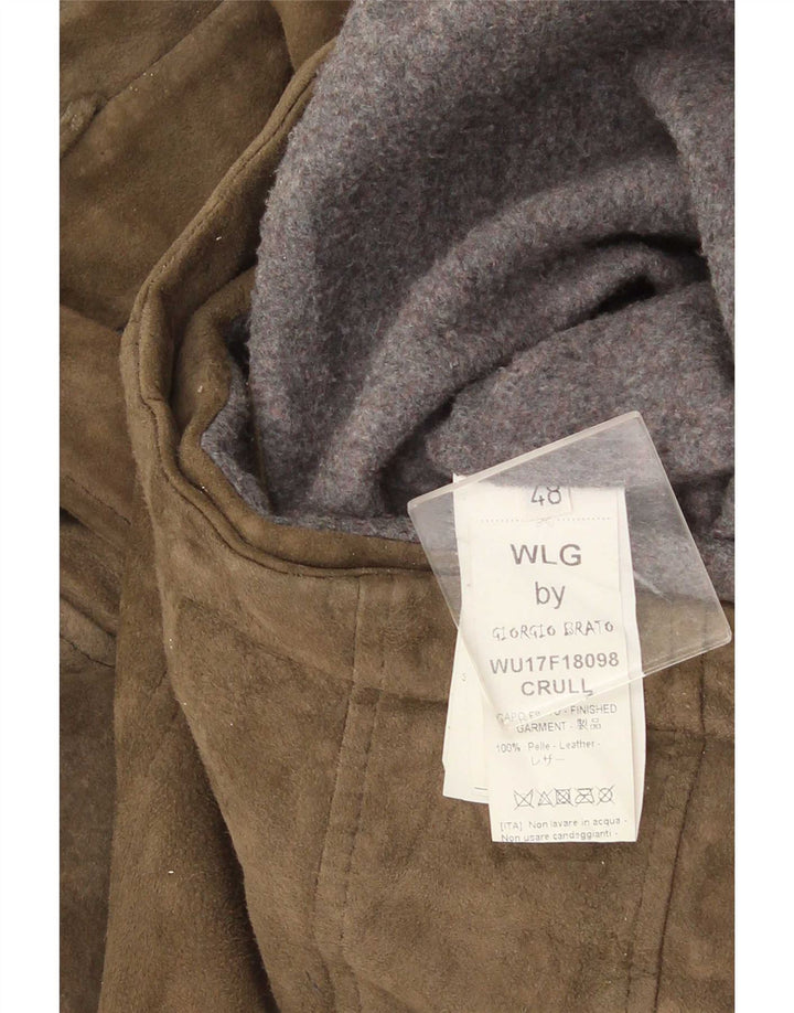 Giorgio Brato Mens Suede Biker Jacket IT 48 Medium Green Leather