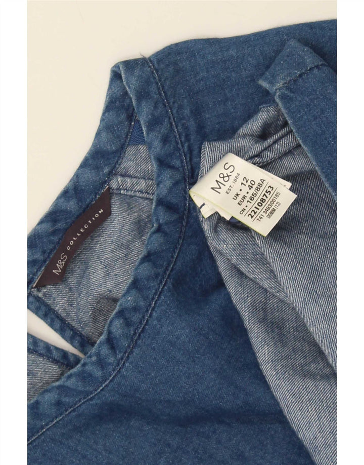Marks & Spencer Womens Denim Blouse Top UK 12 Medium Blue Cotton