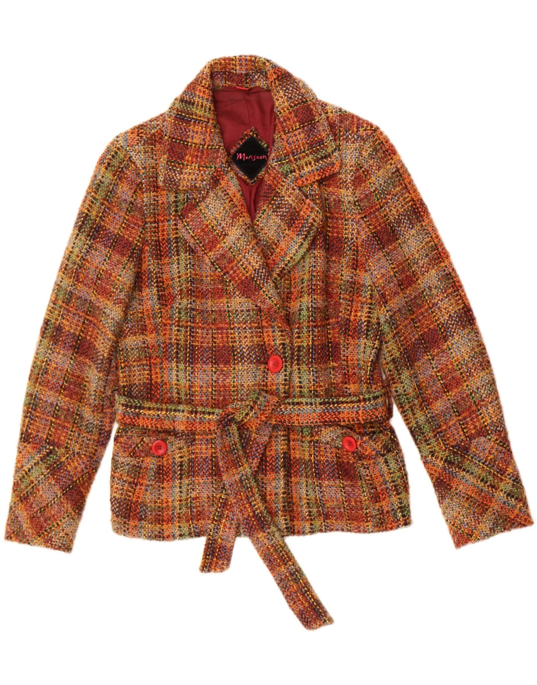 Monsoon Womens 1 Button Blazer Jacket UK 12 Medium Brown Check Wool