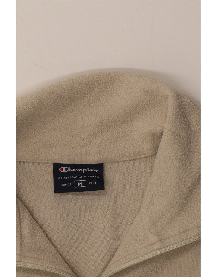 CHAMPION Mens Zip Neck Fleece Jumper Medium Beige Polyester