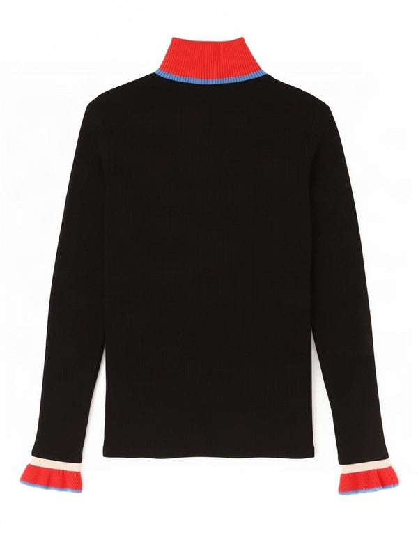 Zara Womens Top Long Sleeve UK 12 Medium Black Colourblock Viscose