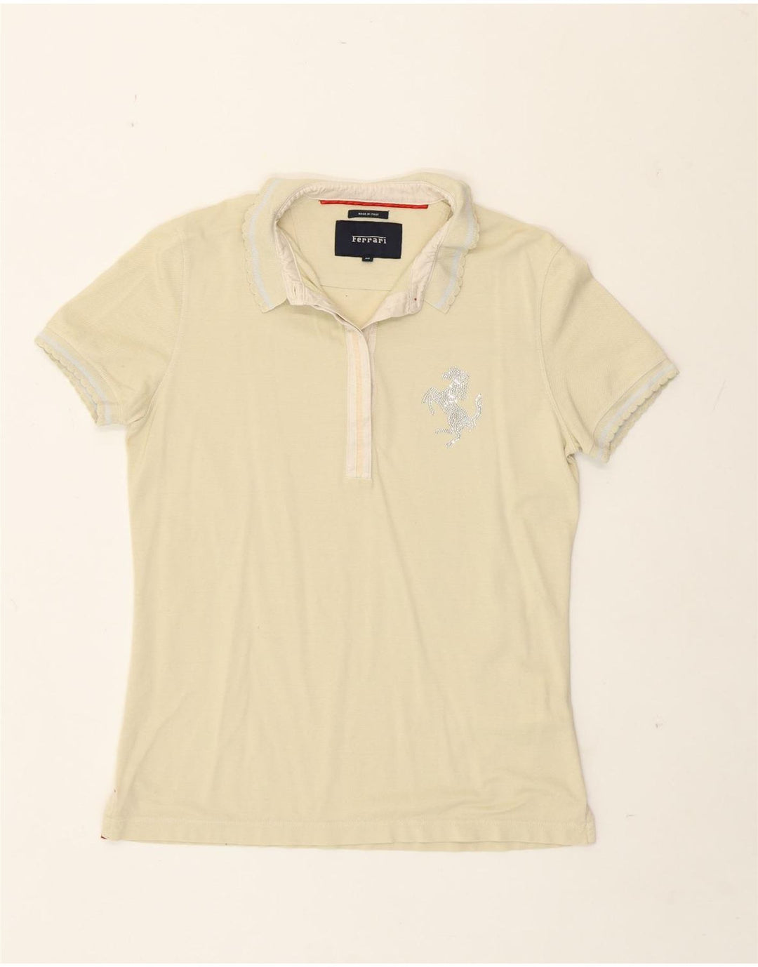 Ferrari Womens Polo Shirt UK 12 Medium Yellow Cotton