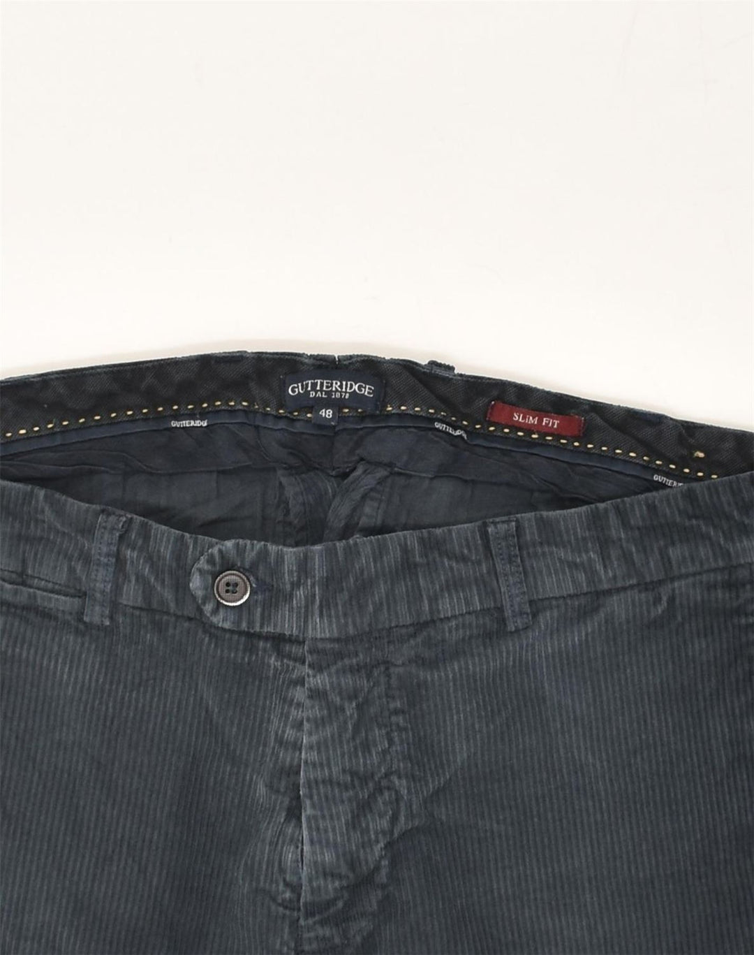 GUTTERIDGE Mens Slim Fit Corduroy Trousers IT 48 Medium W32 L30 Navy Blue
