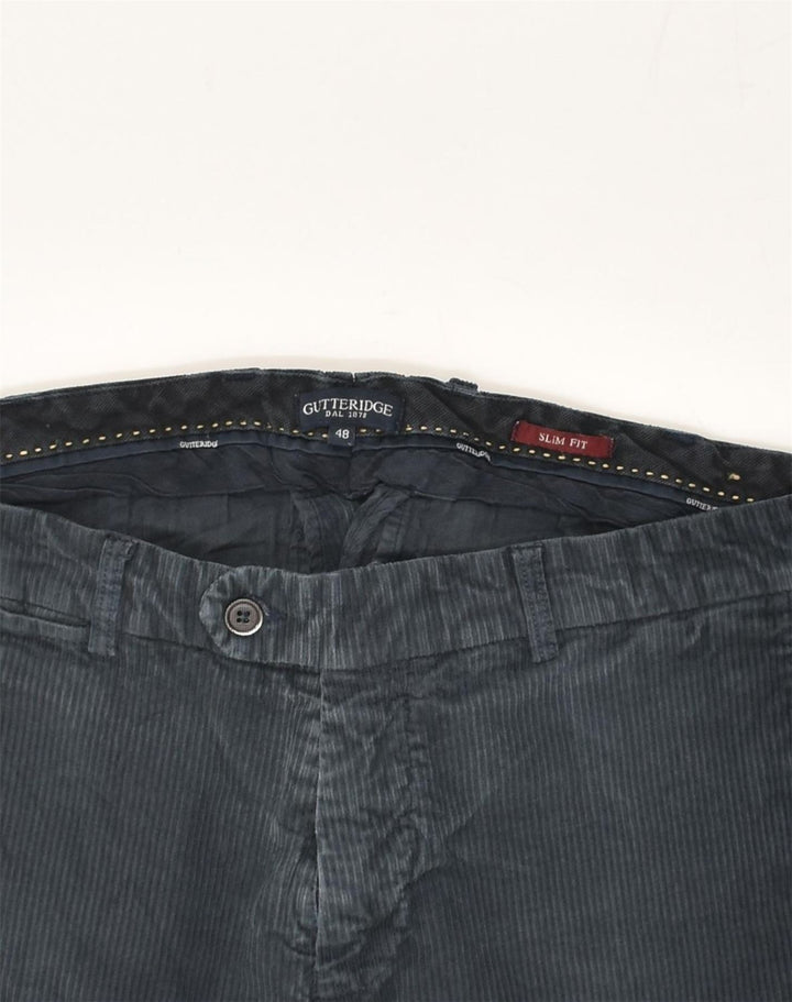 GUTTERIDGE Mens Slim Fit Corduroy Trousers IT 48 Medium W32 L30 Navy Blue