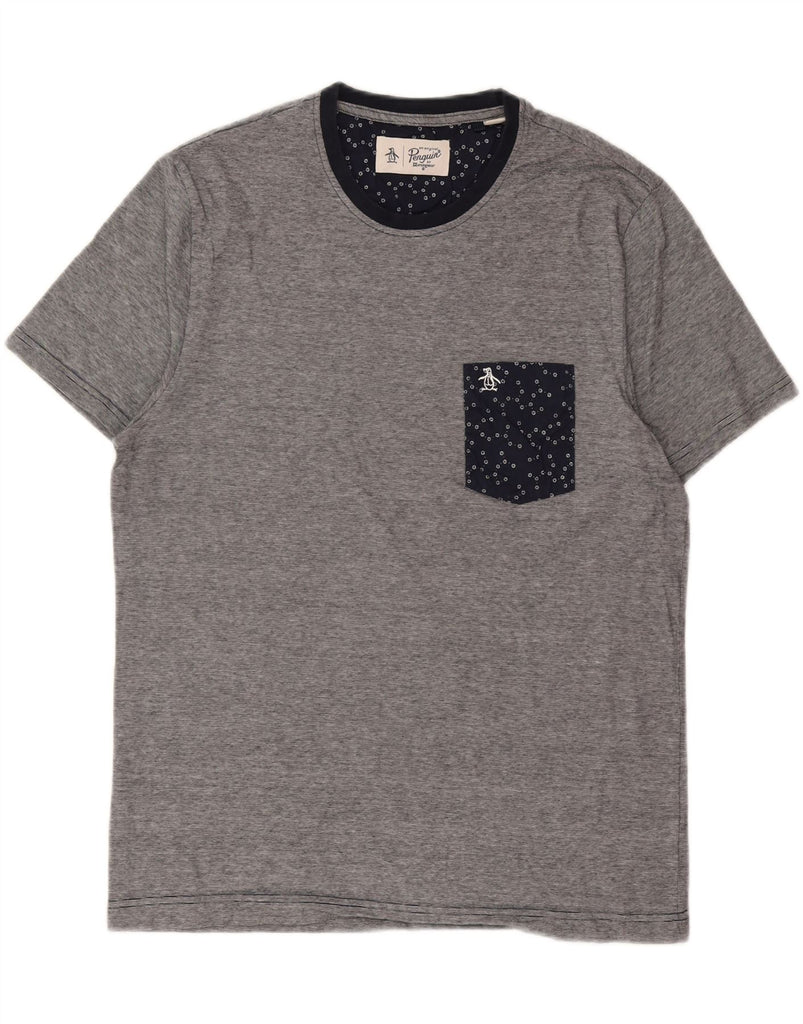 PENGUIN Mens T-Shirt Top Large Navy Blue Pinstripe Vintage Penguin and Second-Hand Penguin from Messina Hembry 