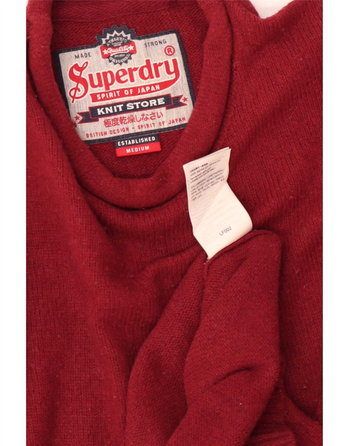 Superdry Mens Crew Neck Jumper Sweater Medium Red Lambswool