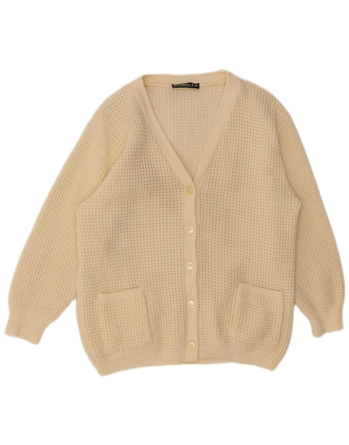 VINTAGE Womens Cardigan Sweater IT 48 XL Off White Polyacrylic