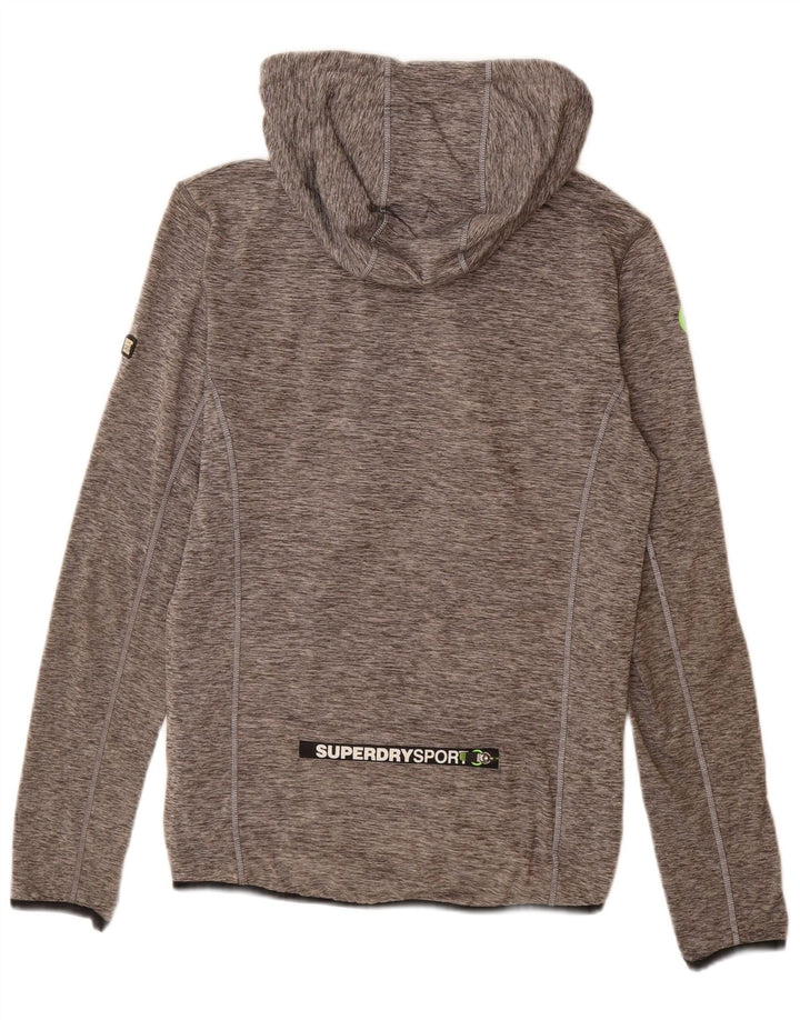 SUPERDRY Womens Athletic Fit  Graphic Zip Hoodie Sweater UK 12 Medium Grey
