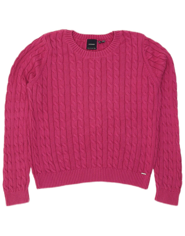 Superdry Womens Boat Neck Jumper Sweater UK 16 Large Pink Cotton