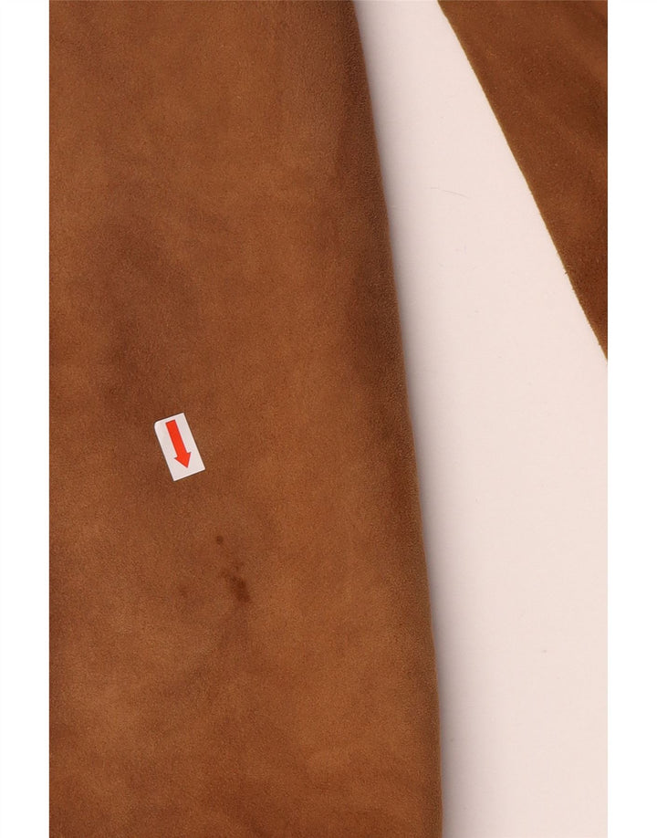 Vintage Mens Shearling Double Breasted Coat UK 36 Small Brown Leather