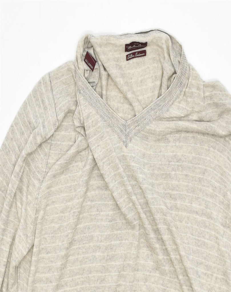 MARLBORO CLASSICS Mens V-Neck Jumper Sweater 2XL Beige Striped Cotton | Vintage | Thrift | Second-Hand | Used Clothing | Messina Hembry 