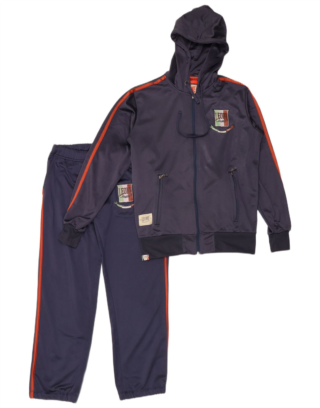Leone Mens Graphic Hooded Full Tracksuit Small  Navy Blue Polyester