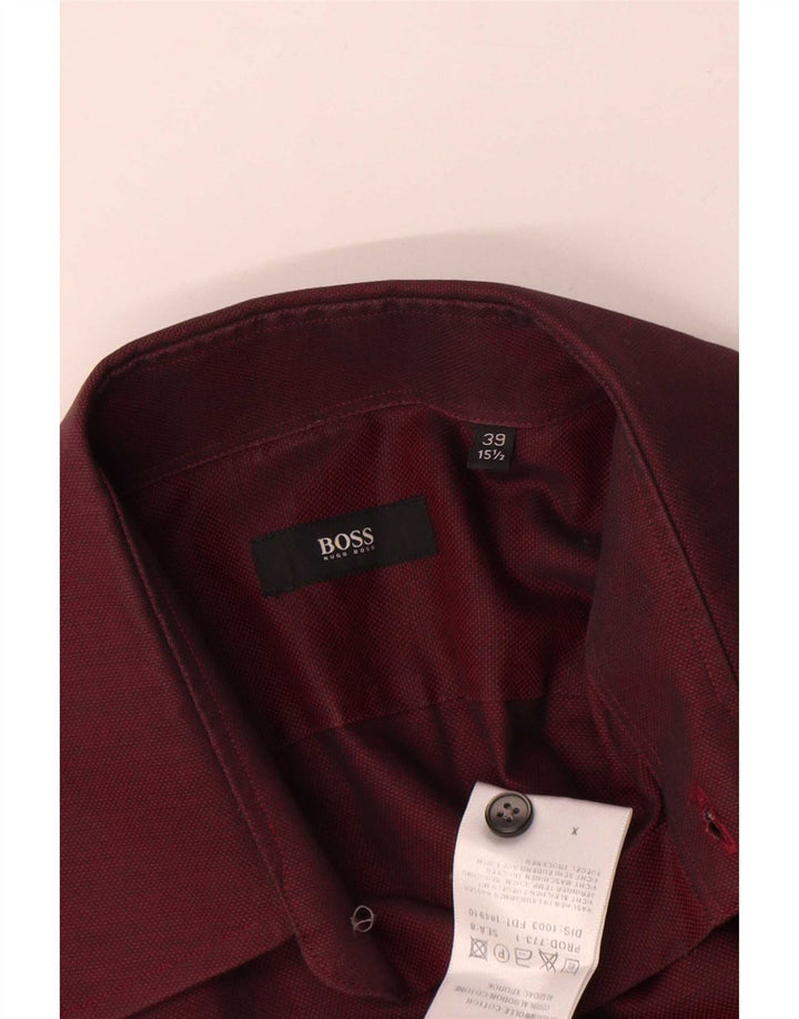 Hugo Boss Mens Shirt Size 39 15 1/2 Medium Burgundy Cotton