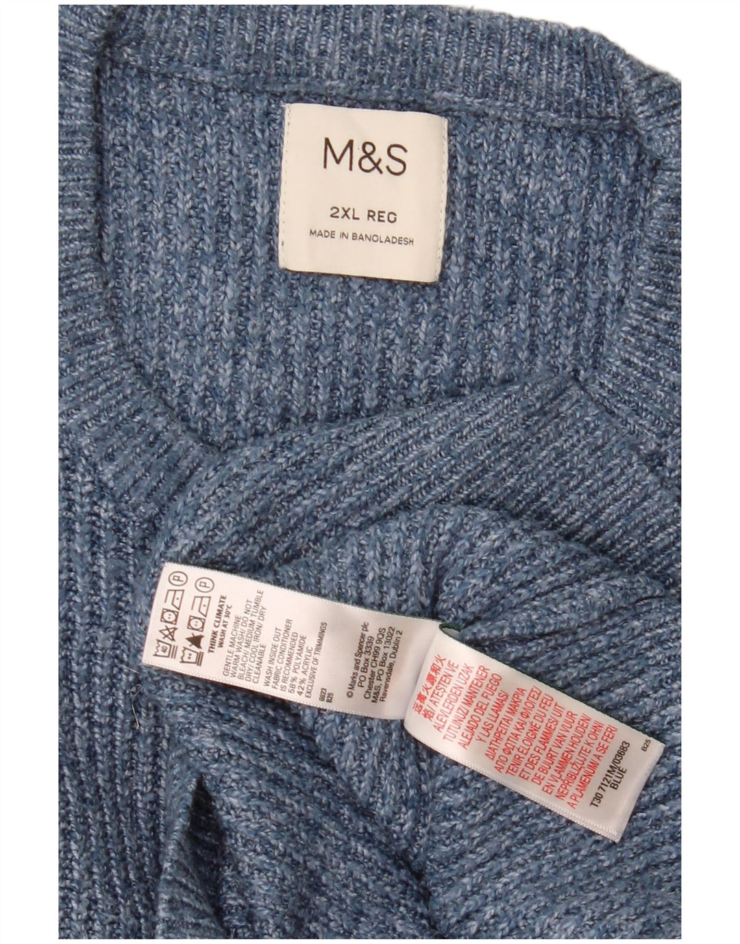 Marks & Spencer Mens Crew Neck Jumper Sweater 2XL Blue Flecked Polyamide