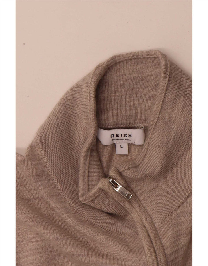 Reiss Mens Zip Neck Jumper Sweater Large Grey Flecked Wool