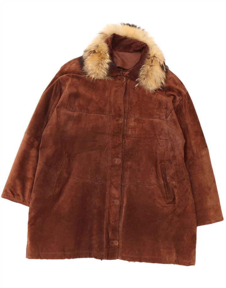 MICHEL Womens Oversized Suede Windbreaker Coat IT 48 XL Brown