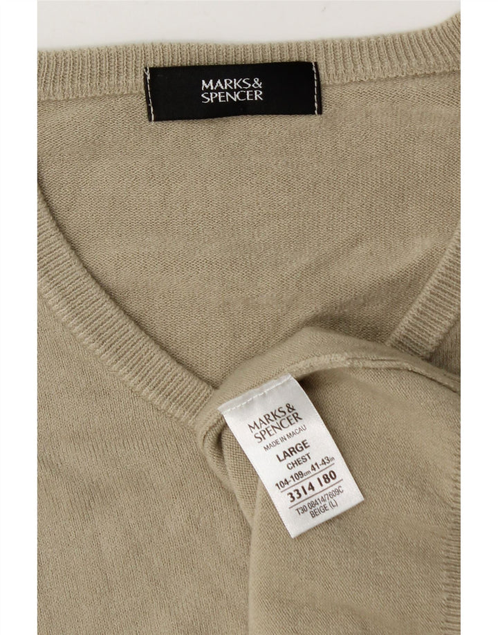 Marks & Spencer Mens V-Neck Jumper Sweater Large Beige Acrylic
