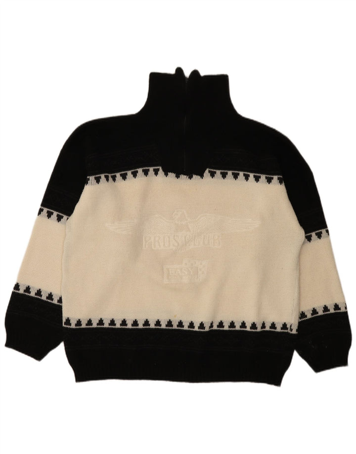 Vintage Mens Graphic Zip Neck Jumper Sweater Large Black Colourblock