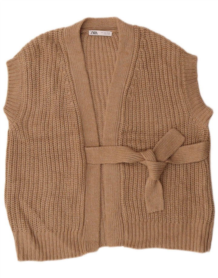 ZARA Womens Oversized Sleeveless Cardigan Sweater UK 10 Small Brown