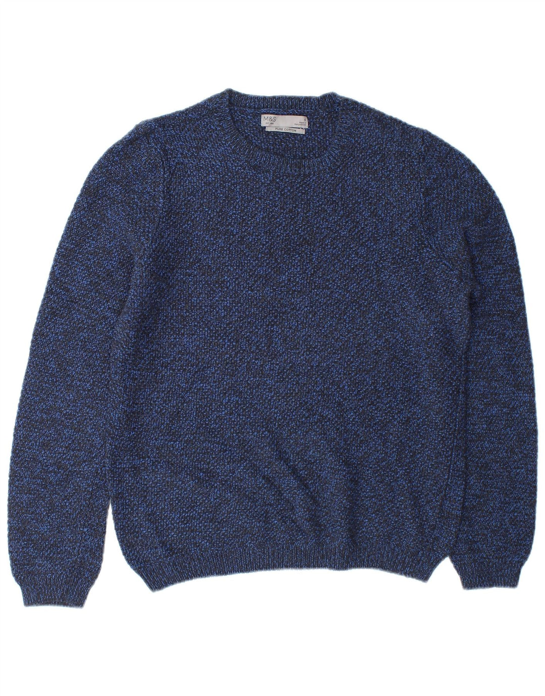Marks & Spencer Mens Crew Neck Jumper Sweater Small Blue Flecked Cotton