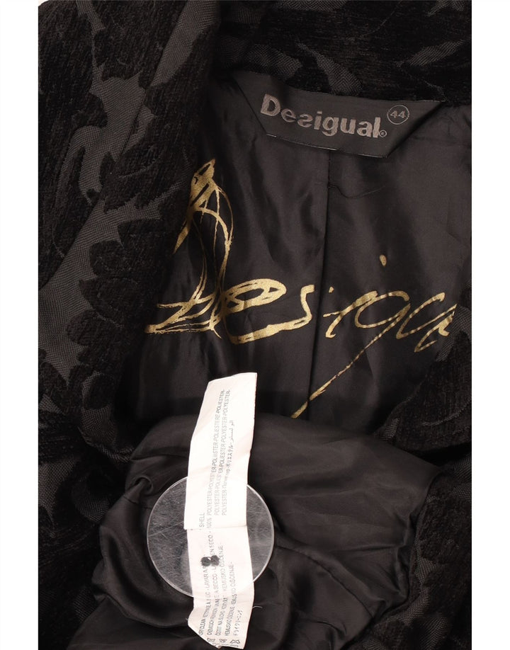 Desigual Womens Overcoat EU 44 XL Black Floral Polyester
