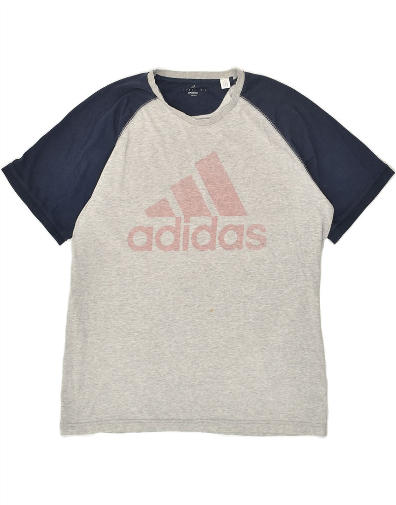 ADIDAS Mens Climalite Graphic T-Shirt Top Large Grey Colourblock Cotton | Vintage Adidas | Thrift | Second-Hand Adidas | Used Clothing | Messina Hembry 