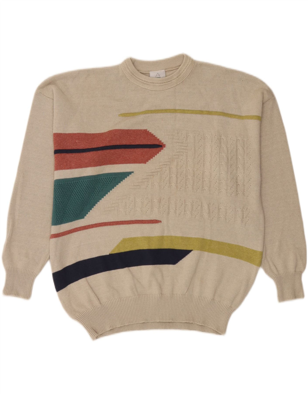 New Fast Mens Crew Neck Jumper Sweater XL Beige Geometric