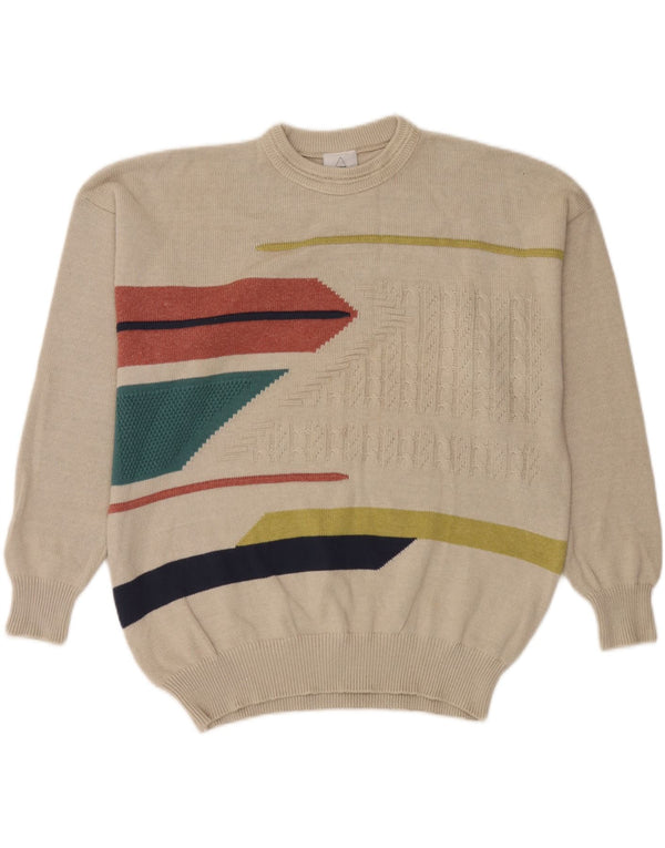 New Fast Mens Crew Neck Jumper Sweater XL Beige Geometric