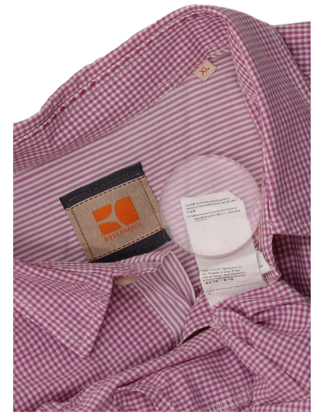 Hugo Boss Mens Short Sleeve Shirt XL Pink Gingham Cotton