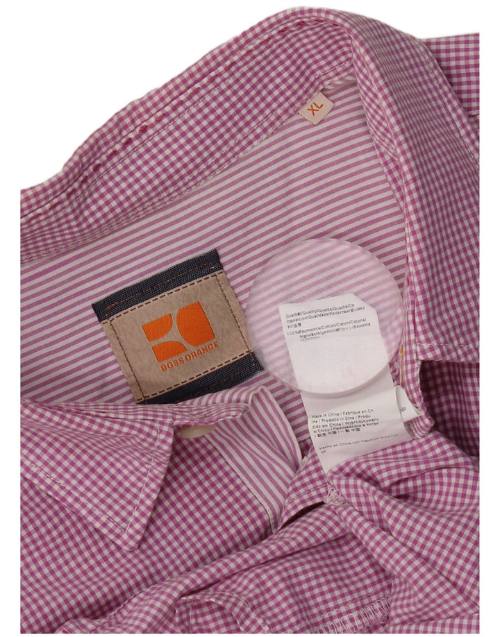 Hugo Boss Mens Short Sleeve Shirt XL Pink Gingham Cotton