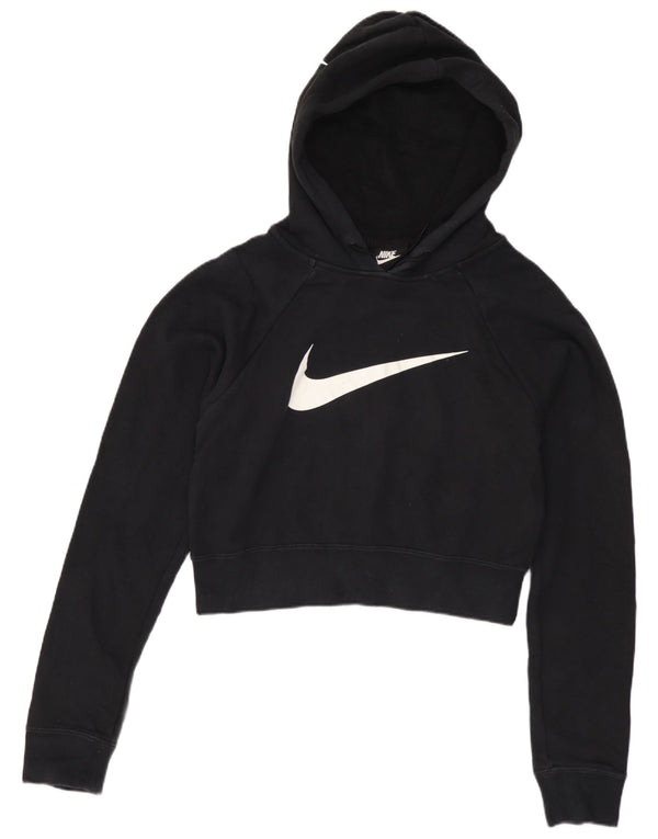 Nike Womens Graphic Crop Hoodie Jumper UK 10 Small Black Cotton