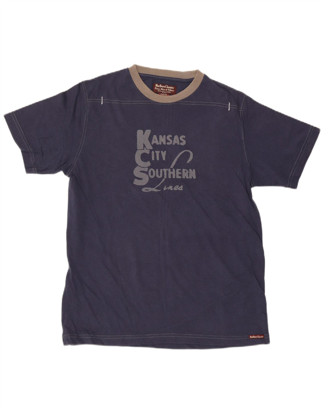 Marlboro Classics Mens Graphic T-Shirt Top Medium Navy Blue Cotton