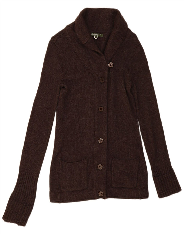 Eddie Bauer Womens Cardigan Sweater UK 12 Medium Brown Angora