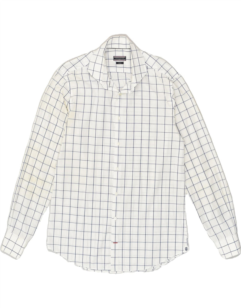 TOMMY HILFIGER Mens Slim Fit Shirt Size 42 16 1/2 Large White Check Cotton | Vintage Tommy Hilfiger | Thrift | Second-Hand Tommy Hilfiger | Used Clothing | Messina Hembry 