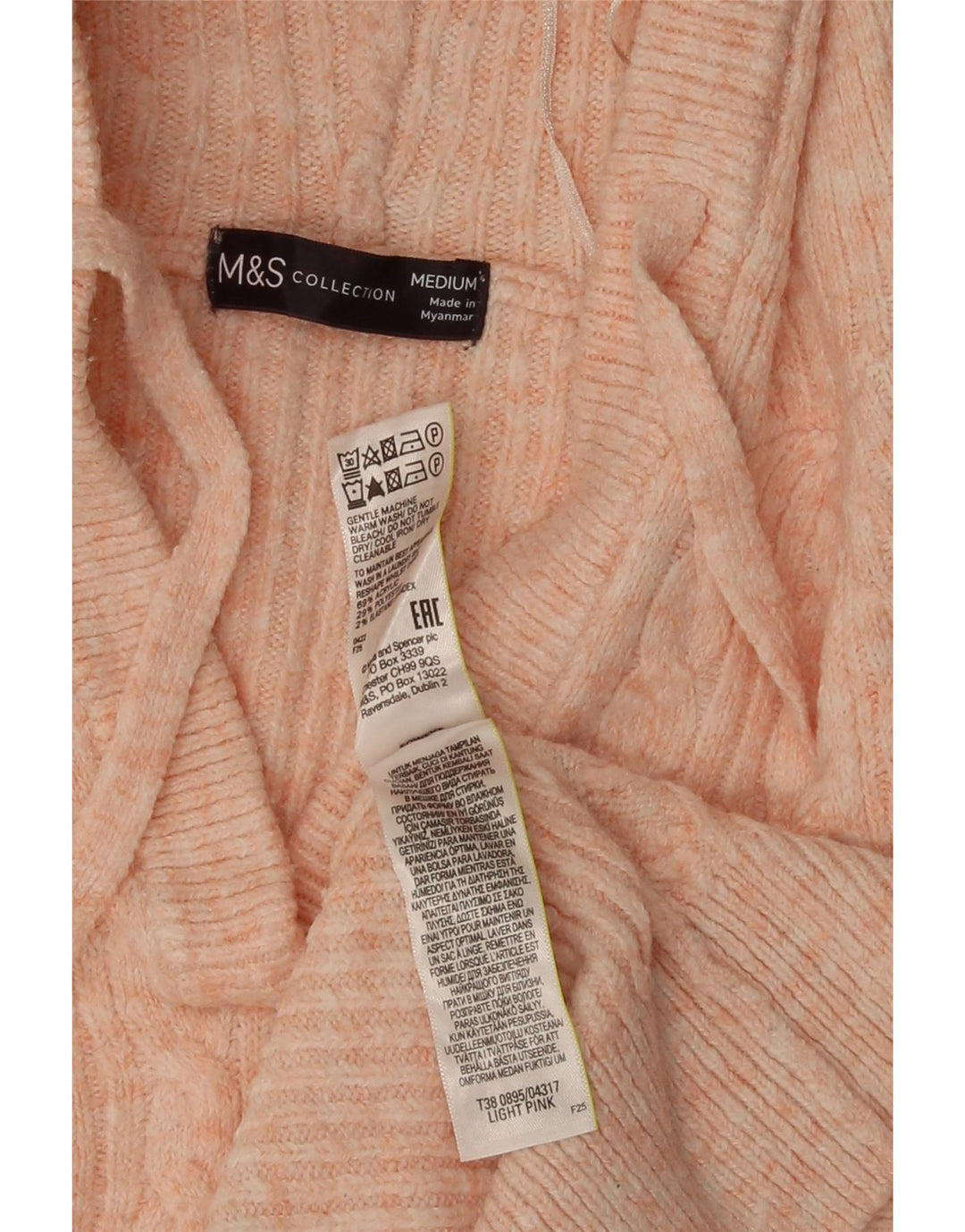 Marks & Spencer Womens Hooded V-Neck Jumper Sweater UK 14 Medium Pink